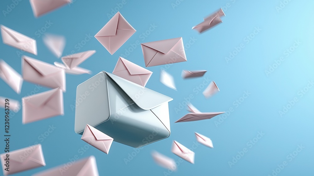 A digital mailbox with envelopes flying in and out, symbolizing email communication A digital mailbox with envelopes flying in and out, symbolizing email communication
