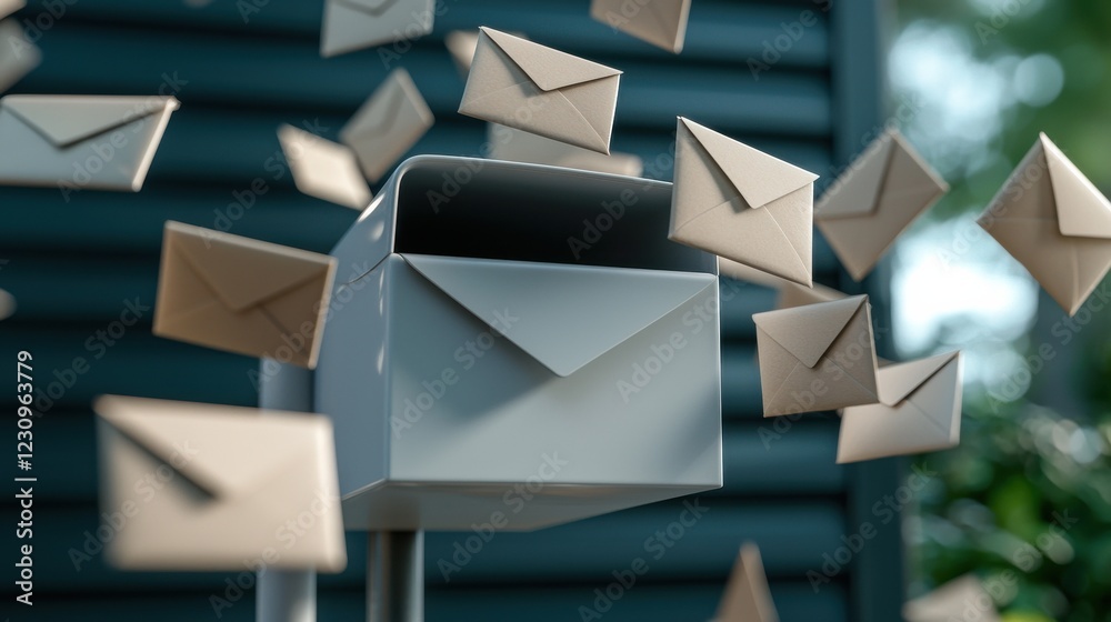 Fototapeta premium A digital mailbox with envelopes flying in and out, symbolizing email communication