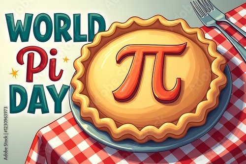 Playful Illustrated Pie with Pi Symbol Crust and “World Pi Day” Typography Design