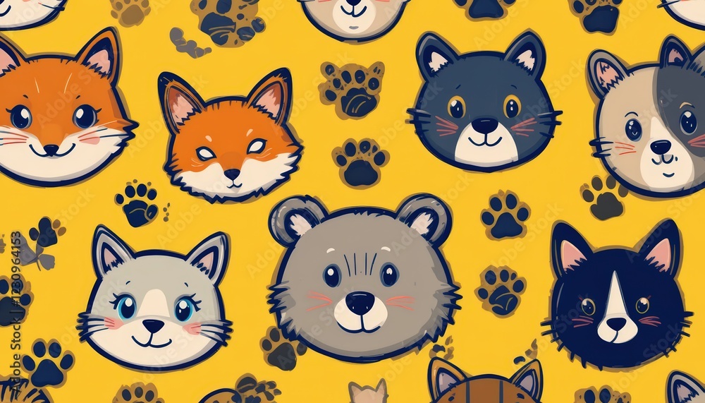 Adorable Animal Faces Pattern: Cats, Foxes, and Bears Adorable Animal Faces Pattern: Cats, Foxes, and Bears