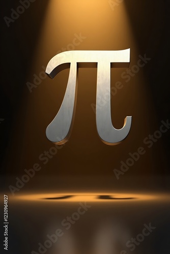 Floating Metallic Pi Symbol Illuminated by Golden Light on Dark Gradient Background