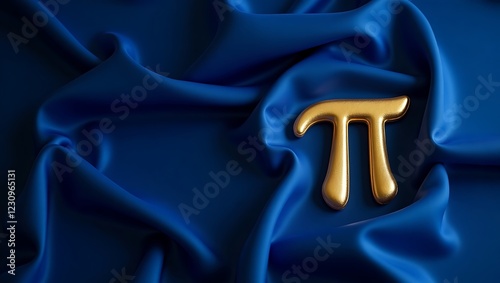 Golden Pi Symbol on Royal Blue Silk Fabric with Luxurious Negative Space