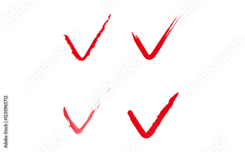 赤で手書き風に書いた、4種類のチェックマーク（ベクター素材）

