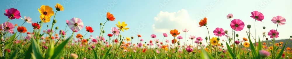 Tall stems of colorful flowers towering above the meadow, tall, wildflowers Tall stems of colorful flowers towering above the meadow, tall, wildflowers