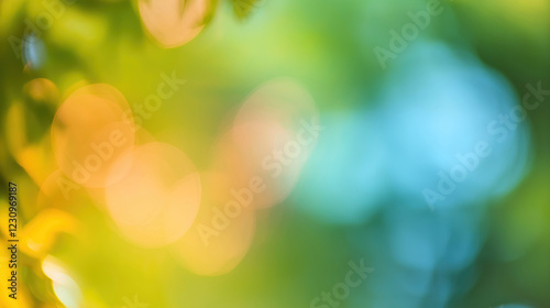 spring nature bokeh background unfocused blurry backdrop yellow blue green leaves wallaper