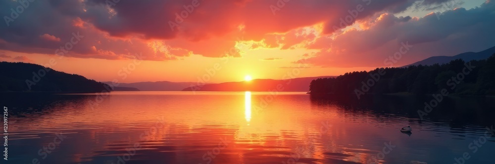 Sunset over the lake with rippling water and soft light, lake, water