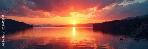 Sunset over the lake with rippling water and soft light, lake, water