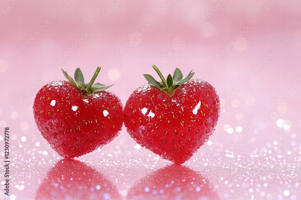 Fresh Red Strawberries with Water Droplets on a Pink Background Fresh Red Strawberries with Water Droplets on a Pink Background