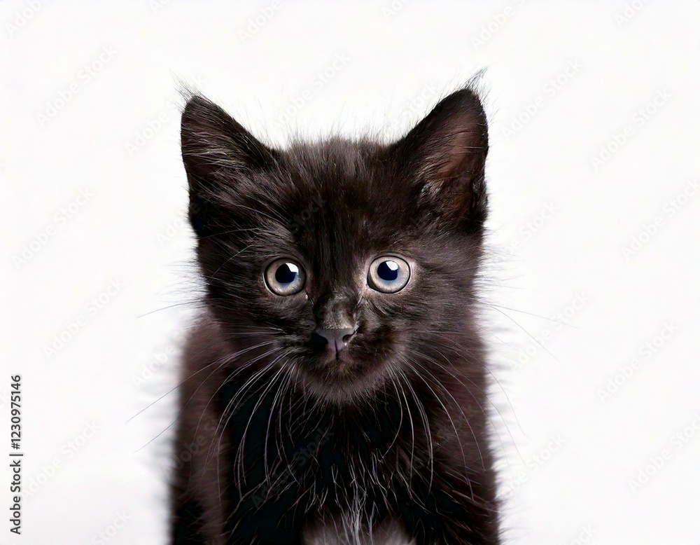 Front view of a Norwegian Forest cat sitting, looking at the camera, Front view of a Norwegian Forest cat sitting, looking at the camera,