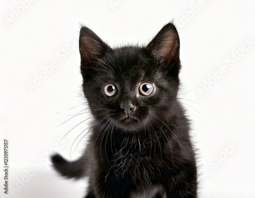 Front view of a Norwegian Forest cat sitting, looking at the camera,