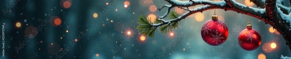 Fototapeta premium Presents and ornaments on a bare tree branches, branch,