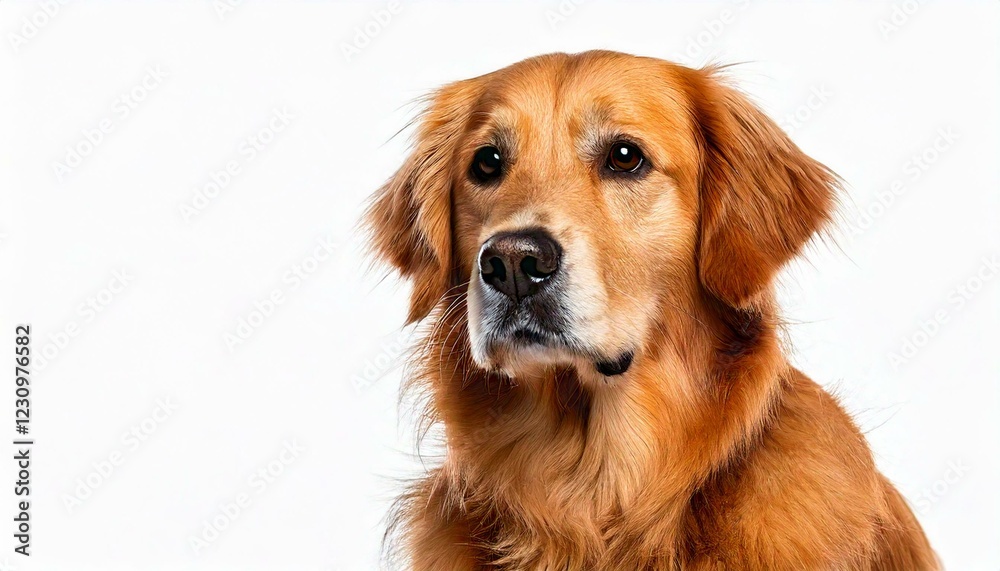 Golden Retriever, 1 and a half years old, sitting in front of white Golden Retriever, 1 and a half years old, sitting in front of white
