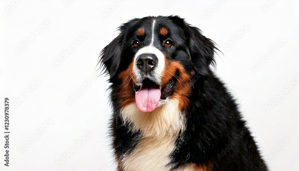 Happy Bernese mountain dog sitting on a white background and Happy Bernese mountain dog sitting on a white background and
