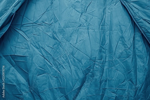 Wrinkled blue tent fabric showing camping adventure texture