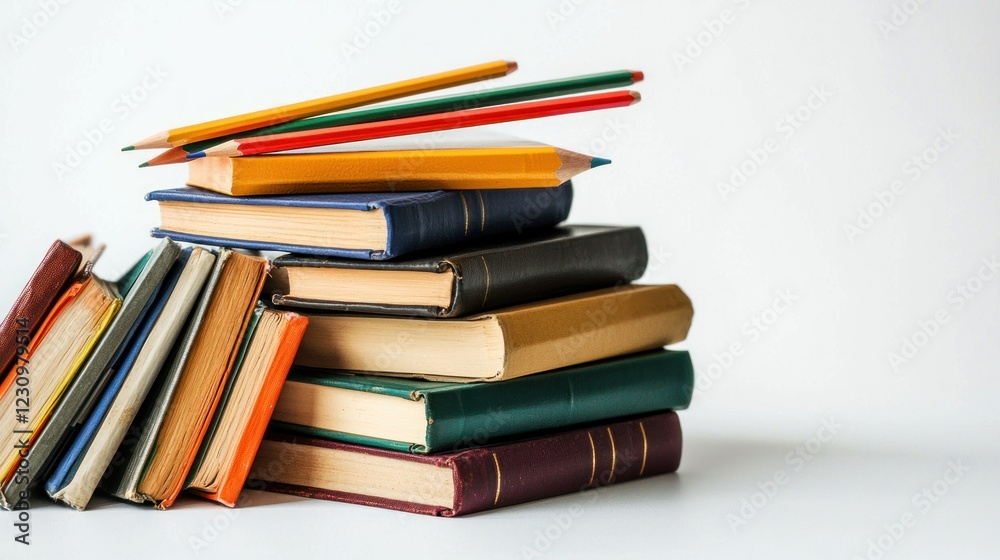 A Stack of Books and Pencils, Knowledge and Learning Concept A Stack of Books and Pencils, Knowledge and Learning Concept