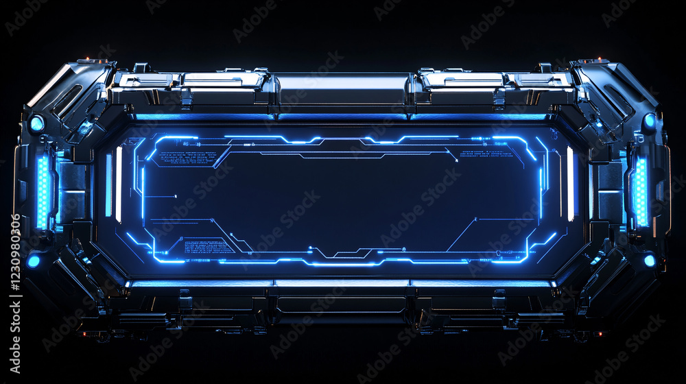 Obraz premium A cutting-edge 3D render of a HUD digital frame featuring glowing blue lines, representing the future of digital innovation and technology