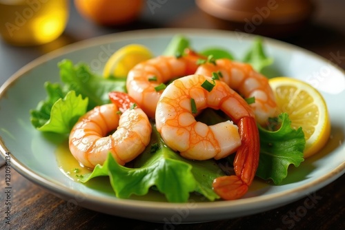 Fresh prawn salad with mixed greens and citrus dressing, , fresh, seafood