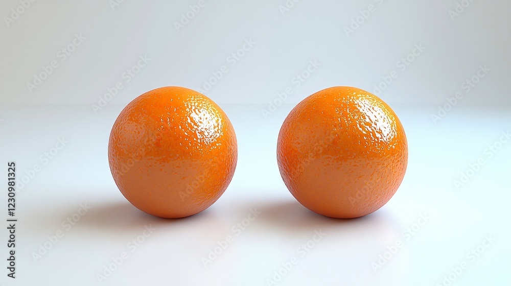 Two oranges on white background, studio shot, food photography