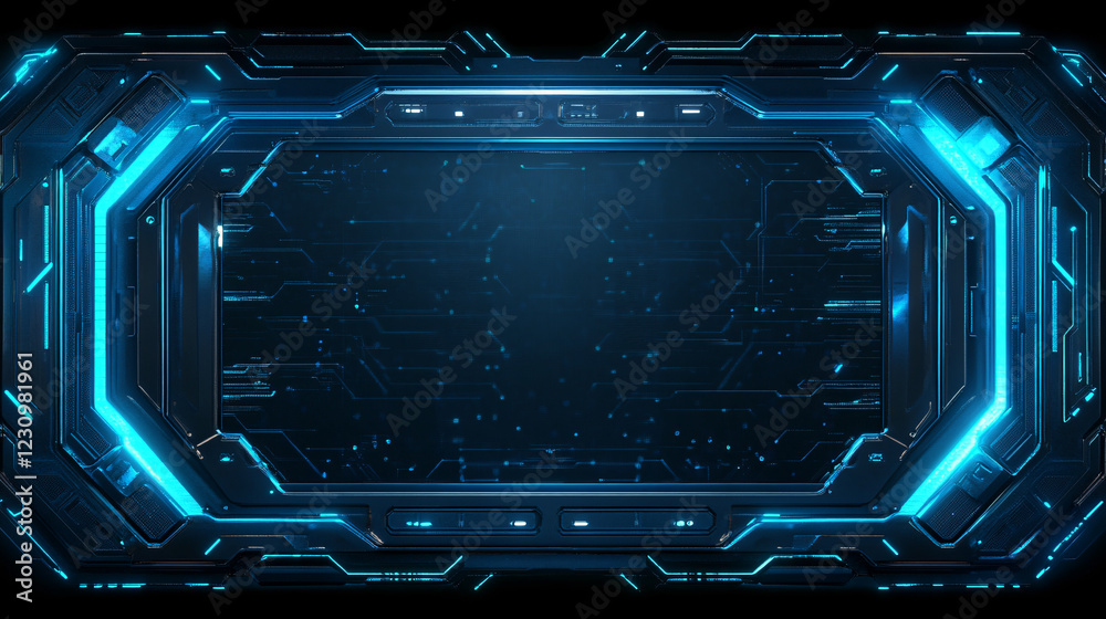 Obraz premium A high-tech 3D render of a HUD digital frame illuminated by glowing blue lines, symbolizing the future of digital innovation and design