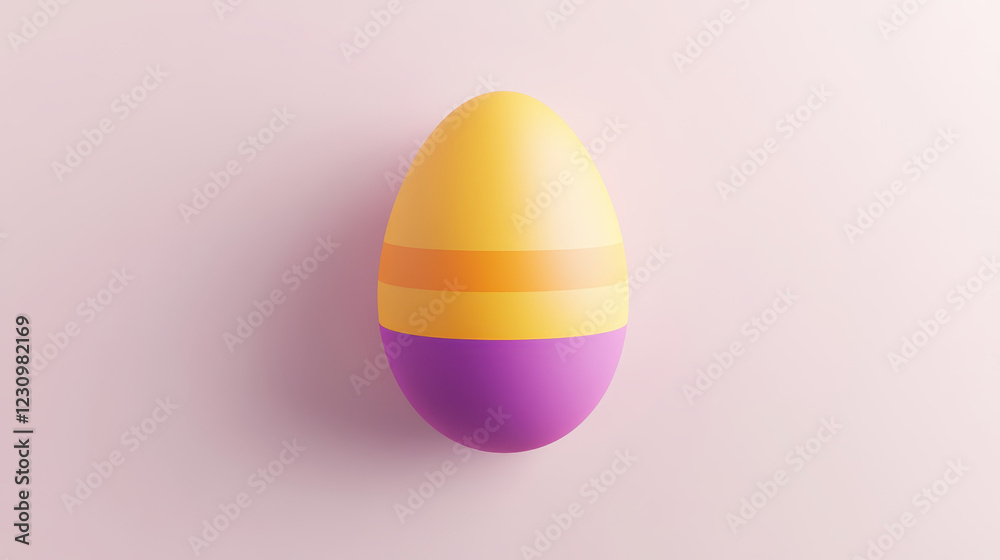 Fototapeta premium decorative egg with yellow, orange, and purple stripes on soft background