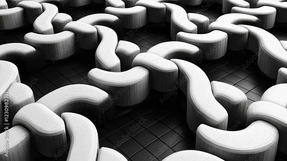 Obraz premium Abstract White Curved Forms Interlocking Pattern