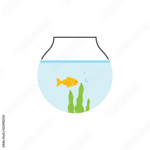 Goldfish bowl with plants and bubbles