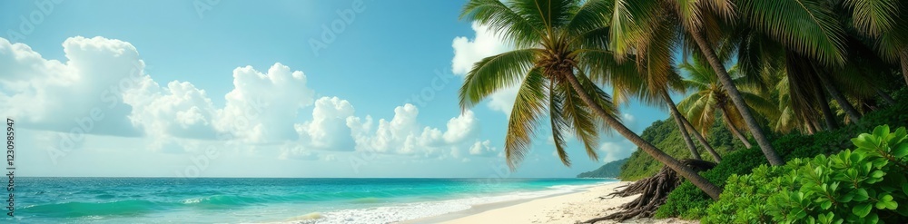 Coconut trees leaning against each other in strong winds, wooded area, wind Coconut trees leaning against each other in strong winds, wooded area, wind