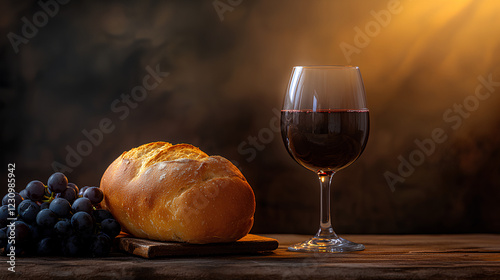 Grapes Bread Glass Of Wine Easter Passover 