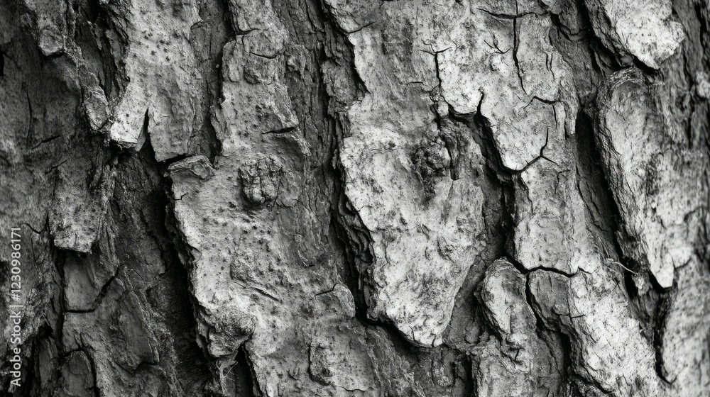 Close-up of tree bark texture in monochrome. The rough, cracked surface showcases nature's intricate details. Close-up of tree bark texture in monochrome. The rough, cracked surface showcases nature's intricate details.