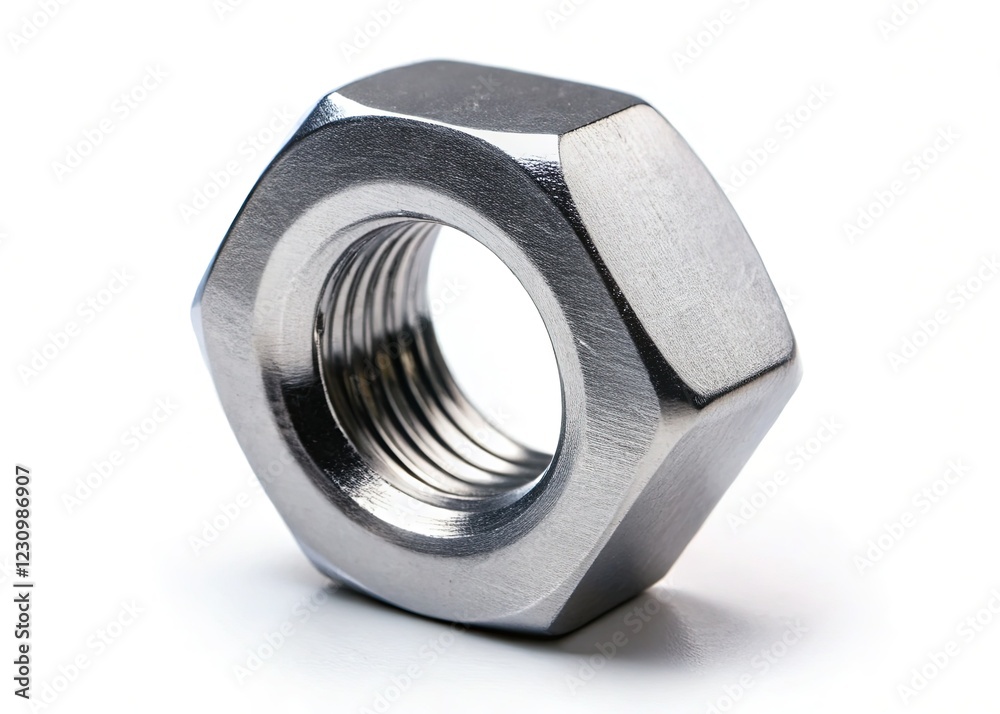 Stainless Steel Hex Nut on White Background - Close-up Product Shot Stainless Steel Hex Nut on White Background - Close-up Product Shot
