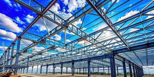 Wallpaper Mural Steel Roof Frame Construction Against a Blue Sky - Building Project Stock Photo Torontodigital.ca
