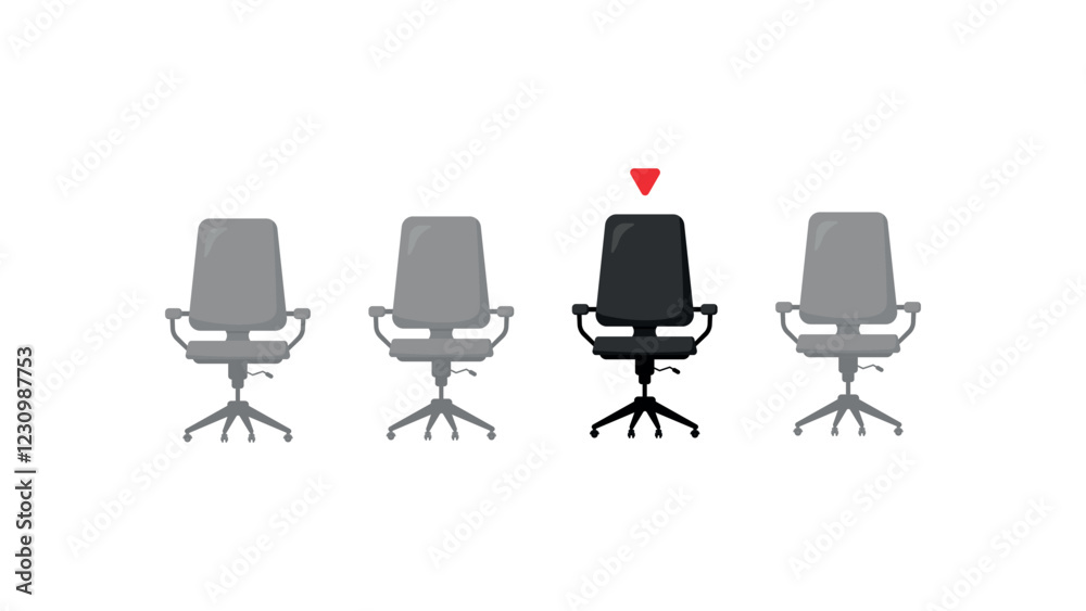 Fototapeta premium We are hiring. Open vacancy. Bussines recruitment. Join our team. We need you. Searching for a candidate for the job. Empty office chair concept. Flat design vector illustration