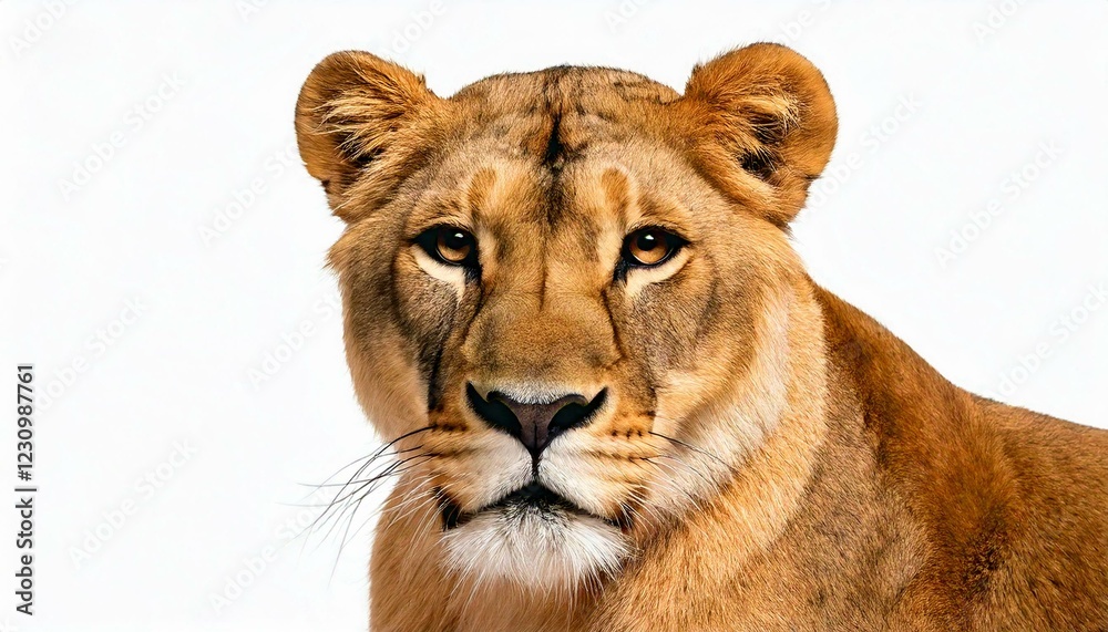Fototapeta premium Generated image Lioness (8 years) - Panthera leo in front of a white background