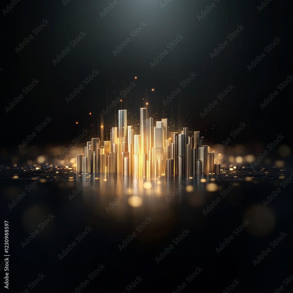 Abstract representation of a luminous city skyline at night with glowing skyscrapers and shimmering lights, creating a modern and futuristic urban atmosphere Abstract representation of a luminous city skyline at night with glowing skyscrapers and shimmering lights, creating a modern and futuristic urban atmosphere