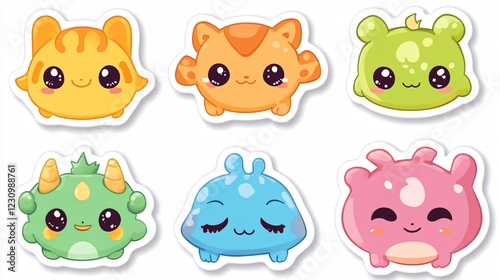 Wallpaper Mural Adorable Kawaii Six Stickers Flat Vector Illustration for Fun and Decals Torontodigital.ca