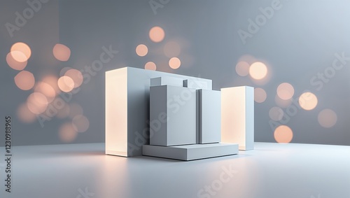 Mockup Stand Display Product with White and Grey Background, Studio podium platform, Exhibition and business marketing presentation stage, Studio Podium, Ai Generated Images. photo