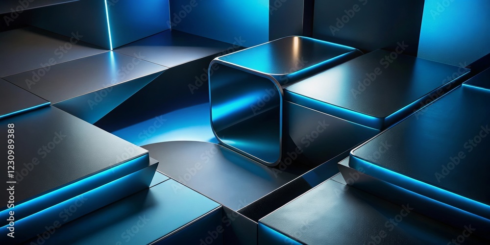 Abstract Blue and Black Metallic Cubes Background Abstract Blue and Black Metallic Cubes Background