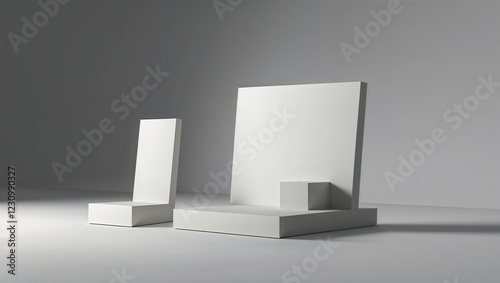 Mockup Stand Display Product with White and Grey Background, Studio podium platform, Exhibition and business marketing presentation stage, Studio Podium, Ai Generated Images. photo