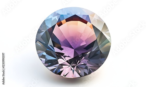 Round gem stone with multi-colored facets isolated on white for design use photo