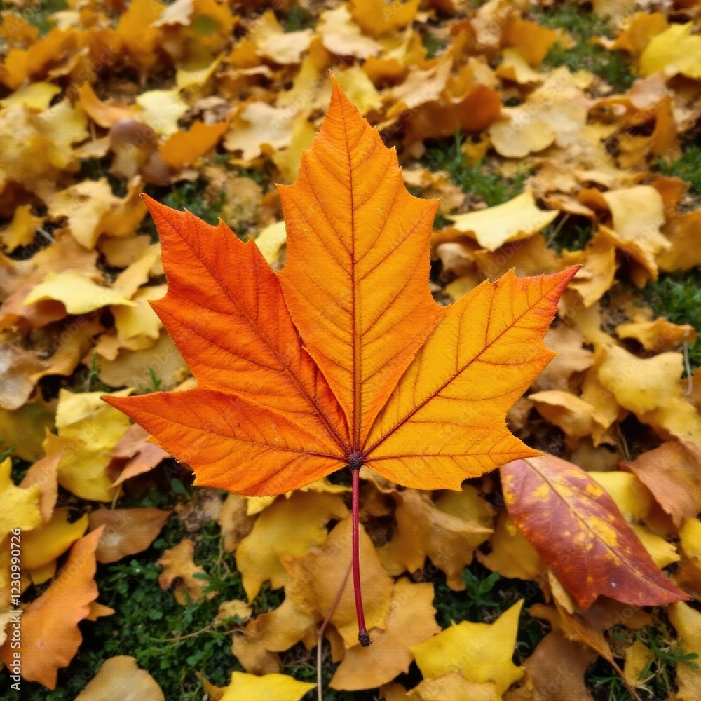 A bundle of fallen leaves in shades of orange and yellow, autumn, nature, leaf A bundle of fallen leaves in shades of orange and yellow, autumn, nature, leaf