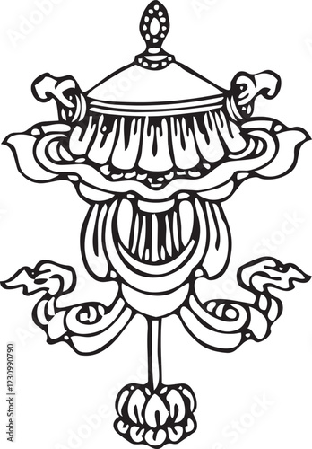 Buddhism precious parasol symbol, Eight auspicious signs, holy umbrella, chatra, ashtamangala vector illustration.