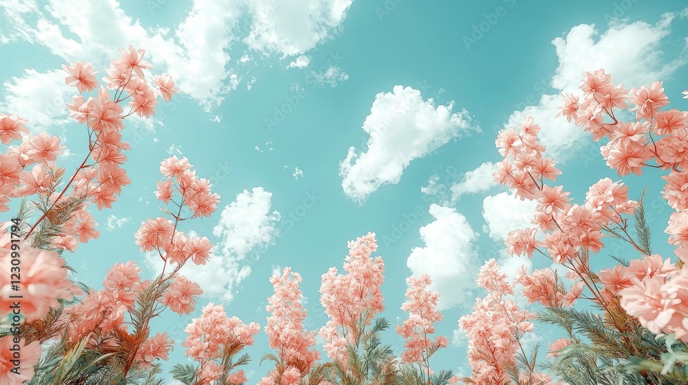 Peach Blossoms Flourish Under a Summer Sky Peach Blossoms Flourish Under a Summer Sky