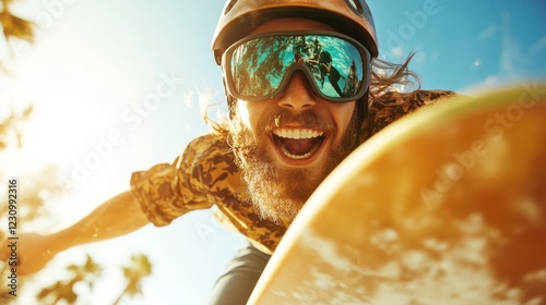 Joyful skateboarder rides into the sunset on a thrilling California day