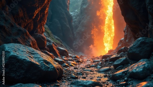 Flickering light rays illuminate ancient stones, mysterious, ancient, mystical
