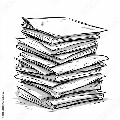 Creative Black and White Cartoon Paper Stack Vector Illustration for Design Projects