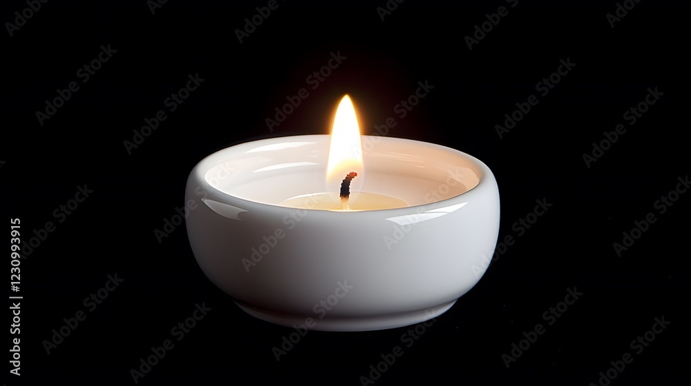 A small white candle lit in the center of the image A small white candle lit in the center of the image