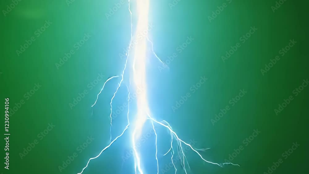 Bright White Lightning Bolt Crack on Green Screen Background for VFX and Editing