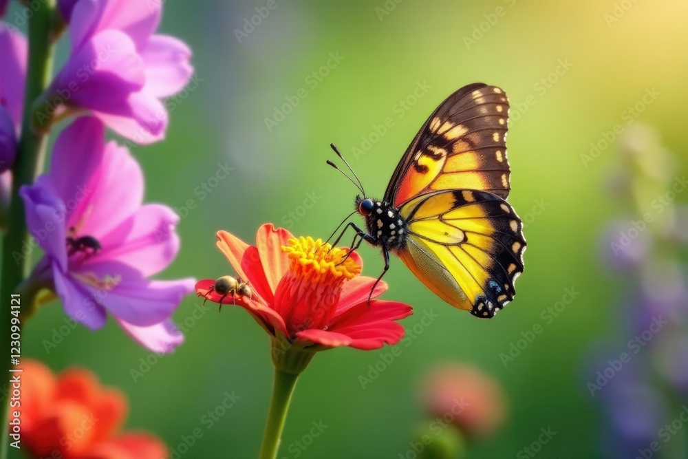 Limenitis archippus sipping nectar from delphiniums, flower field, insects, butterflies Limenitis archippus sipping nectar from delphiniums, flower field, insects, butterflies