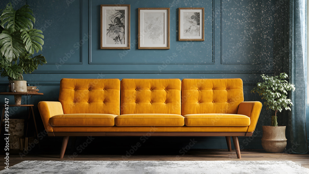 Obraz premium Mid-Century Modern Sofa with Retro Vibe