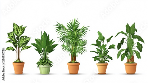 Modern Interior Plant Decoration in Flat Vector Style for Interior Design Concepts